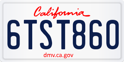 CA license plate 6TST860