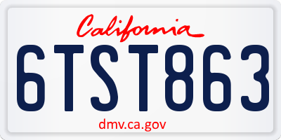 CA license plate 6TST863