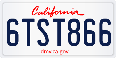CA license plate 6TST866
