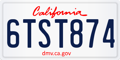 CA license plate 6TST874