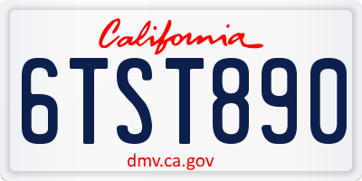 CA license plate 6TST890