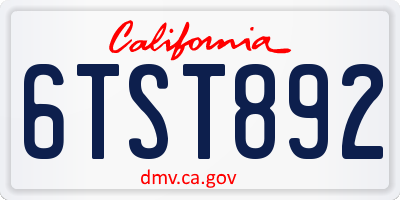 CA license plate 6TST892