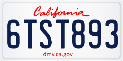 CA license plate 6TST893