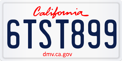 CA license plate 6TST899