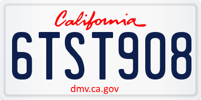 CA license plate 6TST908
