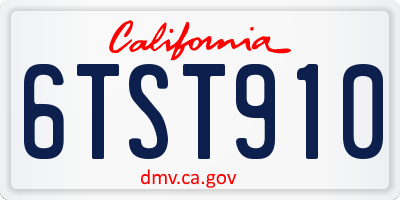 CA license plate 6TST910