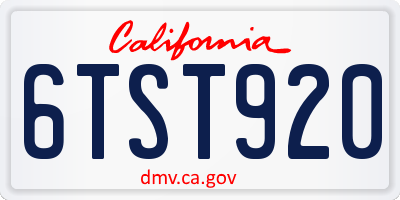 CA license plate 6TST920