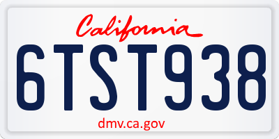 CA license plate 6TST938