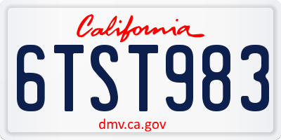 CA license plate 6TST983
