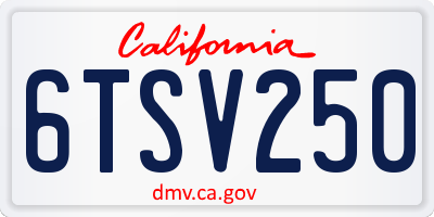 CA license plate 6TSV250