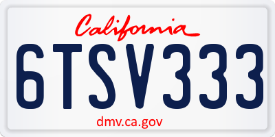 CA license plate 6TSV333