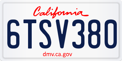 CA license plate 6TSV380