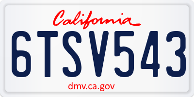 CA license plate 6TSV543