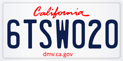CA license plate 6TSW020