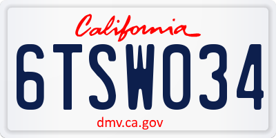 CA license plate 6TSW034