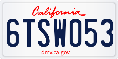 CA license plate 6TSW053