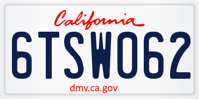 CA license plate 6TSW062