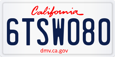 CA license plate 6TSW080