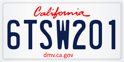 CA license plate 6TSW201