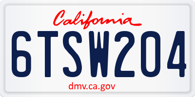 CA license plate 6TSW204