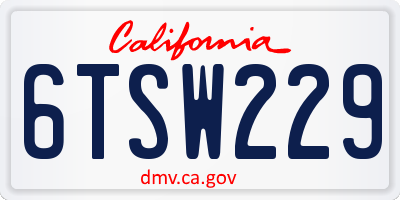 CA license plate 6TSW229