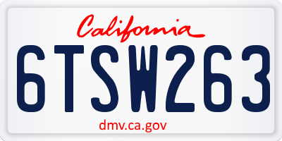 CA license plate 6TSW263