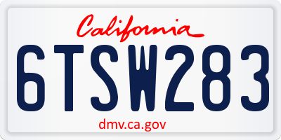 CA license plate 6TSW283