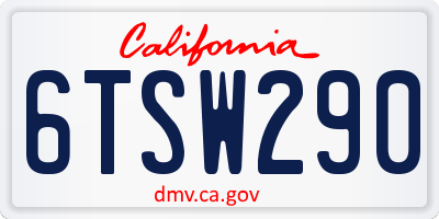 CA license plate 6TSW290