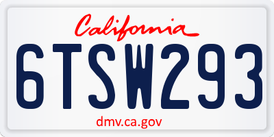 CA license plate 6TSW293