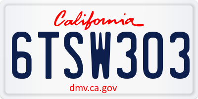 CA license plate 6TSW303