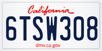 CA license plate 6TSW308