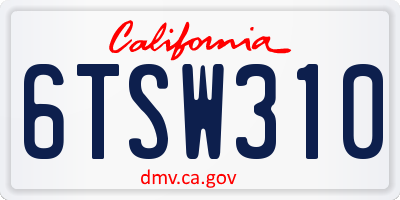CA license plate 6TSW310