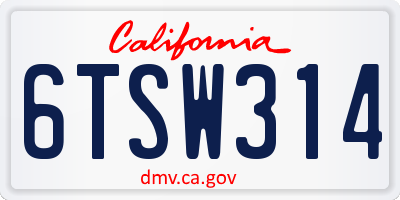 CA license plate 6TSW314