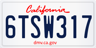 CA license plate 6TSW317