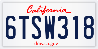 CA license plate 6TSW318