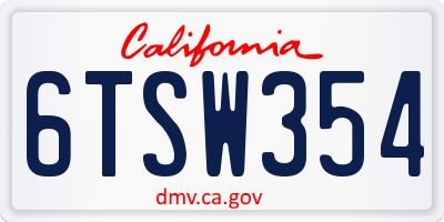 CA license plate 6TSW354