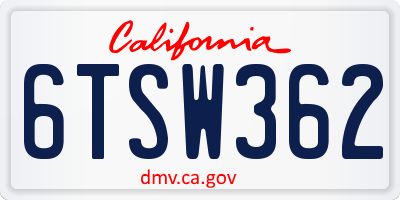 CA license plate 6TSW362