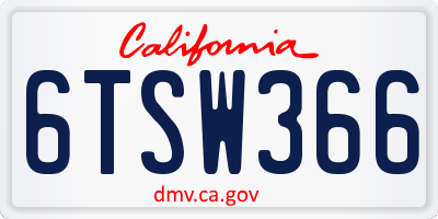 CA license plate 6TSW366