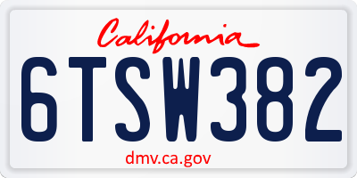 CA license plate 6TSW382