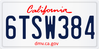 CA license plate 6TSW384