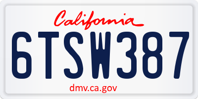 CA license plate 6TSW387
