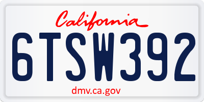 CA license plate 6TSW392