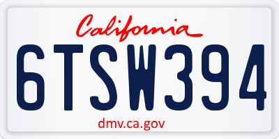 CA license plate 6TSW394