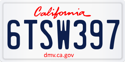 CA license plate 6TSW397