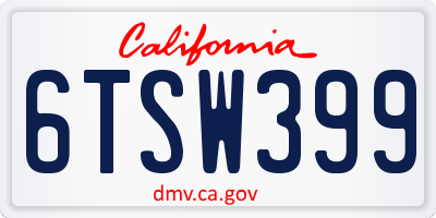 CA license plate 6TSW399