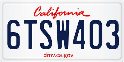 CA license plate 6TSW403