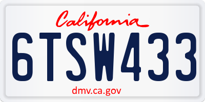 CA license plate 6TSW433