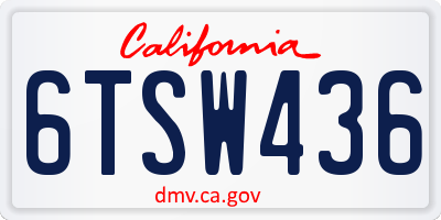 CA license plate 6TSW436