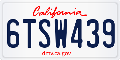 CA license plate 6TSW439