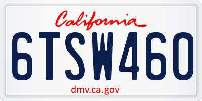 CA license plate 6TSW460